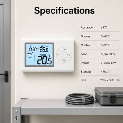 Riseem Temperature Controller Heating 7 Day Programmable Thermostat with Heat and Cool Switch
