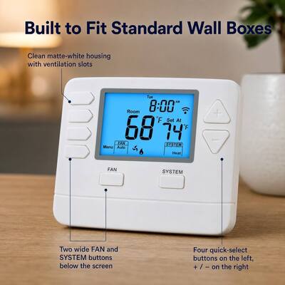 Large LCD Display Adjustable WIFI TUYA Smart 7 Day 1 Heat 1 Cool Thermostat For Temperature Control