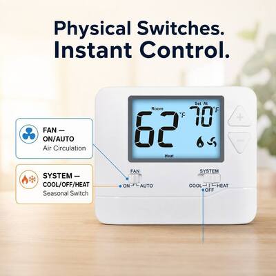 24v Wired White Non Programmable 1 Heat 1 Cool Non-Programmable Hotel Home Thermostat For Hvac Operations Temperature Control In Commercial Buildings