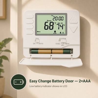 24V or Batteries Operated Programming 7 Day Programmable Mutil Stage Thermostat Equipped with Large LCD Display Mounts On Wall Or Junction Box Enhances Energy Efficiency