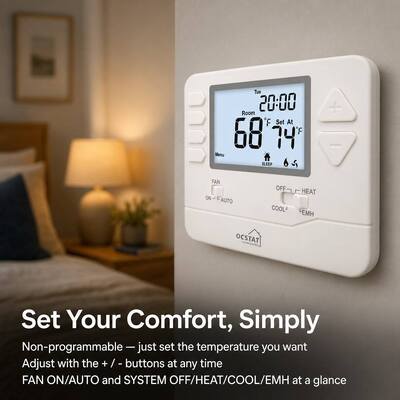 Hotel and Apartment US Style Heat Pump Non programmable Energy Saving 24V 2 Heat 1 Cool Wired Thermostat for Commercial Applications