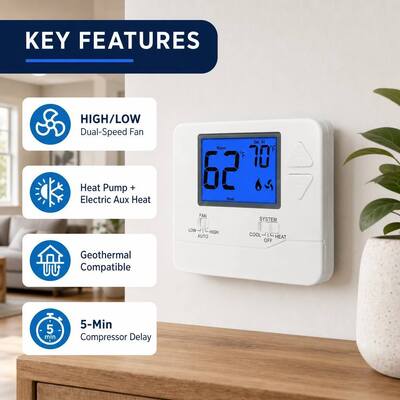 LCD Display Non Programmable 1 Heat 1 Cool PTAC 24V Battery-operated Thermostat Temperature Controller HVAC System