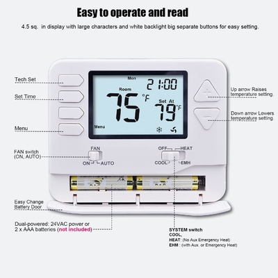2 Heat 2 Cool Elektrisch Of Gas Configureerbare Niet-Programmeerbare Thermostaat RTH702