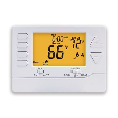 2H/2C Heat Pump Electronic Room Thermostat with RC Terminal Designations and White/Blue/Green Backlight Color