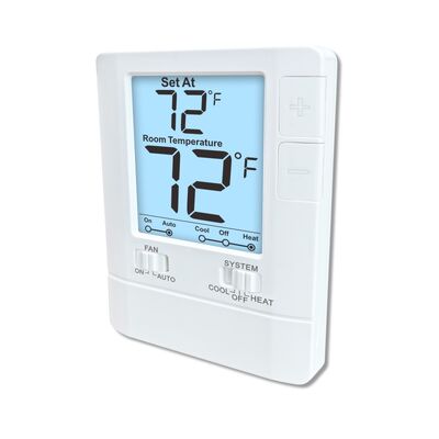 Temperatuurregeling 44°F tot 90°F Bedraadkamer Niet-programmeerbare thermostaat met een nauwkeurigheid van plus of minus 1 graden Celsius En grootte 86mm Breedte 125mm Hoogte 27mm Diepte