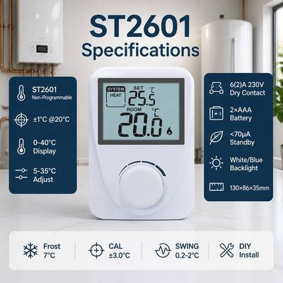 Temperatuurbereik weergeven 3°C tot 37°C Digitale kamerketel thermostaten Witte kleur Compacte grootte Temperatuurbeheersoplossingen