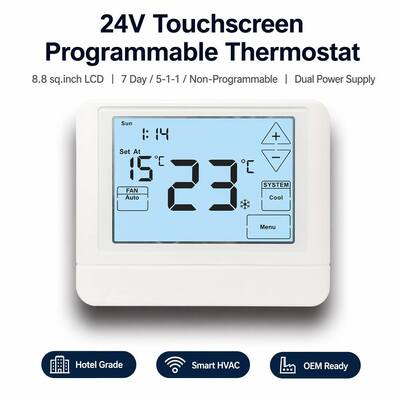 Digitale HVAC programmeerbare thermostaat Elektronische kamer 24V LCD-batterij thermostaat met achtergrondlicht Kleur Wit Blauw Groen en temperatuurregeling Bereik 44 ° F tot 90 ° F 7 ° C tot 32 ° C voor klimaatoplossingen