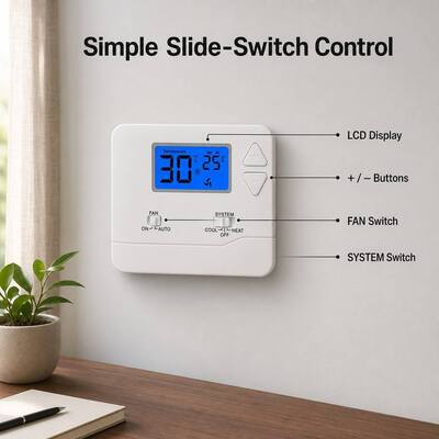 Riseem ABS Behuizing Materiaal Bedrade Kamerthermostaat met ±1C Nauwkeurigheid en Handmatige/Automatische Bedieningsmodus