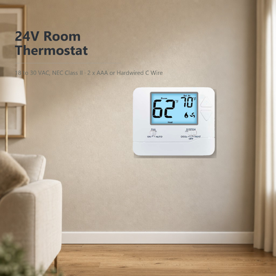 24V of met batterijen bediend Fysieke afmetingen 4,72 W X 3,85 H X 1,06 D LCD Niet-programmeerbare thermostaat voor conventionele verwarmings- en koelsystemen 1H 1C-fasen