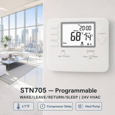 Power supply or Batteries Wired Room Programmable HVAC System Single Stage 24V Thermostat And Durable Temperature Controller