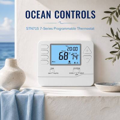 Brandwerende ABS PC 7-daagse Programmeerbare Digitale LCD HVAC Thermostaattemperatuurregeling Aangedreven door 2 AAA Alkaline Batterijen of 18-30 VAC NEC Klasse II voor Commerciële HVAC Systemen