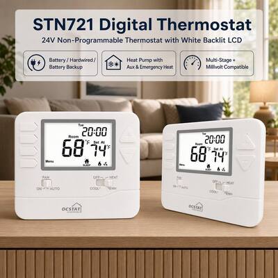 STN721 Commerciële Warmtepomp 2 Warmte 1 Koeling LCD Display Bedrade HVAC Thermostaat voor Huis en Hotel