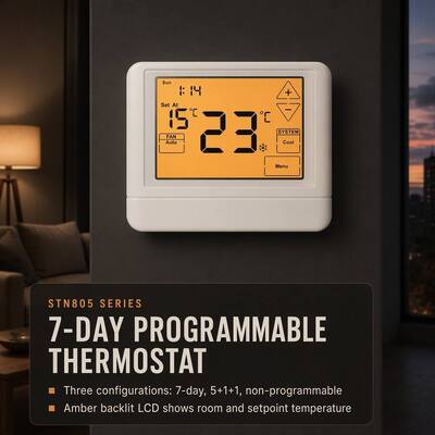 Grote LCD Compressor Vertragingsbeveiliging 5 Minuten 1 Warmte 1 Koeling Bedraad 7 Dagen Airconditioning Hotel Woning HVAC Temperatuurregelaar voor Appartement