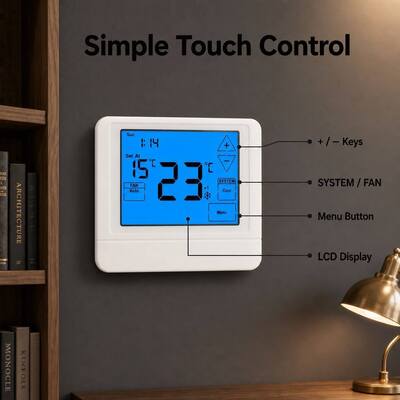 OEM/ODM Touch LCD Wired 24V Heat Pump Programmable Thermostat 4H/2C Heat Pump With Or Without Auxiliary Or Emergency Heat