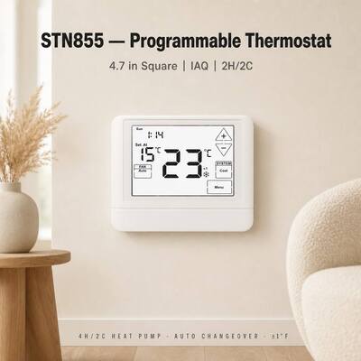 STN855 24V LCD Touchscreen 7-daags Warmtepomp Programmeerbare Thermostaat met 2 Warmte/Koelstanden EM HEAT