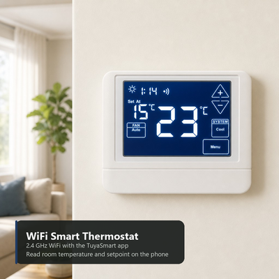 24V LCD Achtergrondverlichting 2 VERWARMEN 2 KOELEN Elektronische Kamer WIFI Smart TUYA Touchscreen Thermostaat 4H 2C Warmtepomp Met Of Zonder Hulpverwarming Of Noodverwarming Functionaliteit