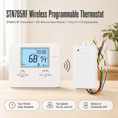 24V Conventionele Of Warmtepomp Draadloze Kamer 7 Dagen PTAC RF Programmeerbare Thermostaat 915MHZ Frequentie