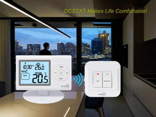 Riseem Witte kleur OEM / ODM Digitale programmeerbare RF-kamerthermostaat voor HVAC-systemen