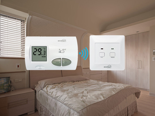 Riseem Groene achtergrondverlichting RF Elektrische kamer Eenvoudige thermostaat voor verwarming 2 * AA Batterij